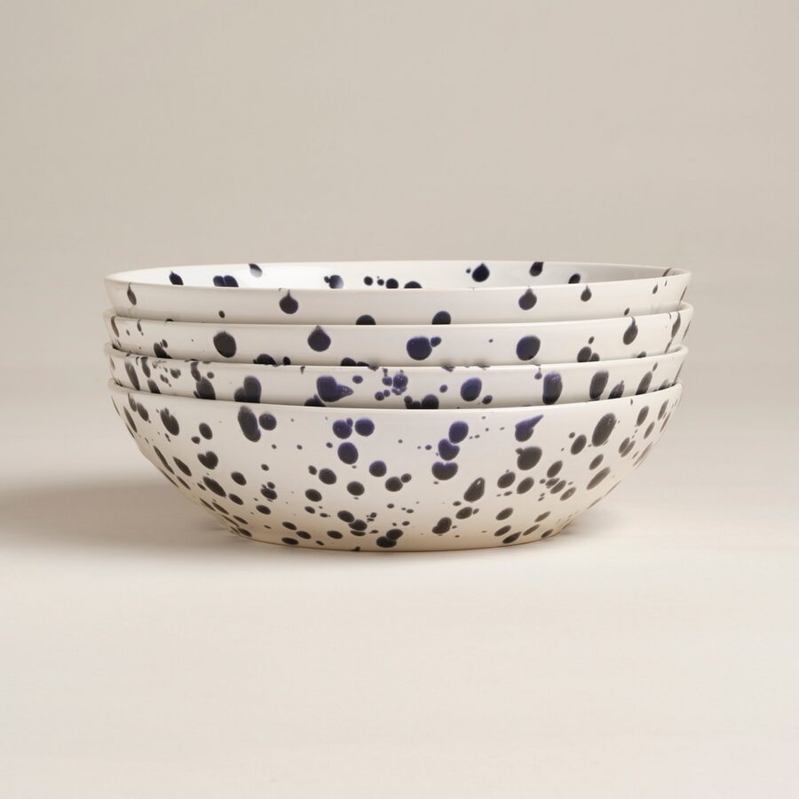Splatter Ceramic Big Bowls - Deep Pasta and Salad Bowls for Salads Pasta Soup Snacks and Sides