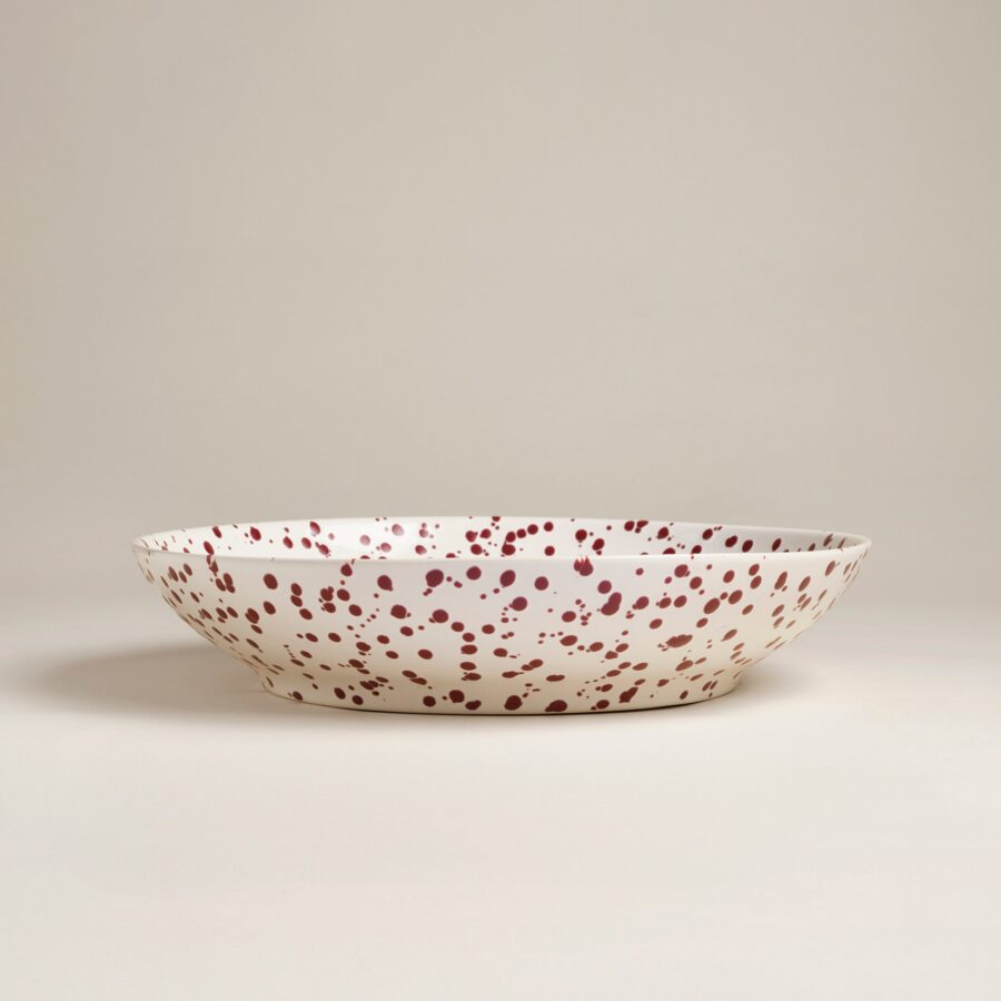 Splatter Low Serving Bowl - Shallow Ceramic Centerpiece Bowl for Cake Pie Dessert and Party Serving