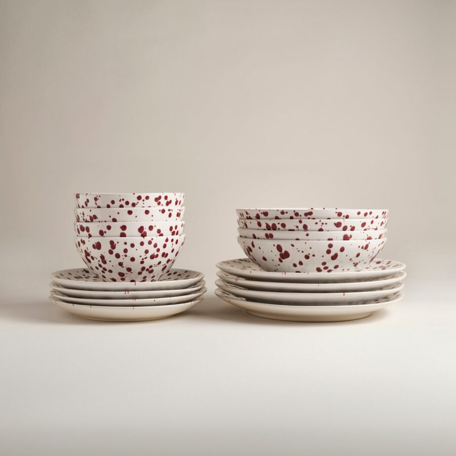 Splatter Ceramic Core Dinnerware Set - Plates Bowls and Mugs - for Morning Coffee Tea and Daily Use