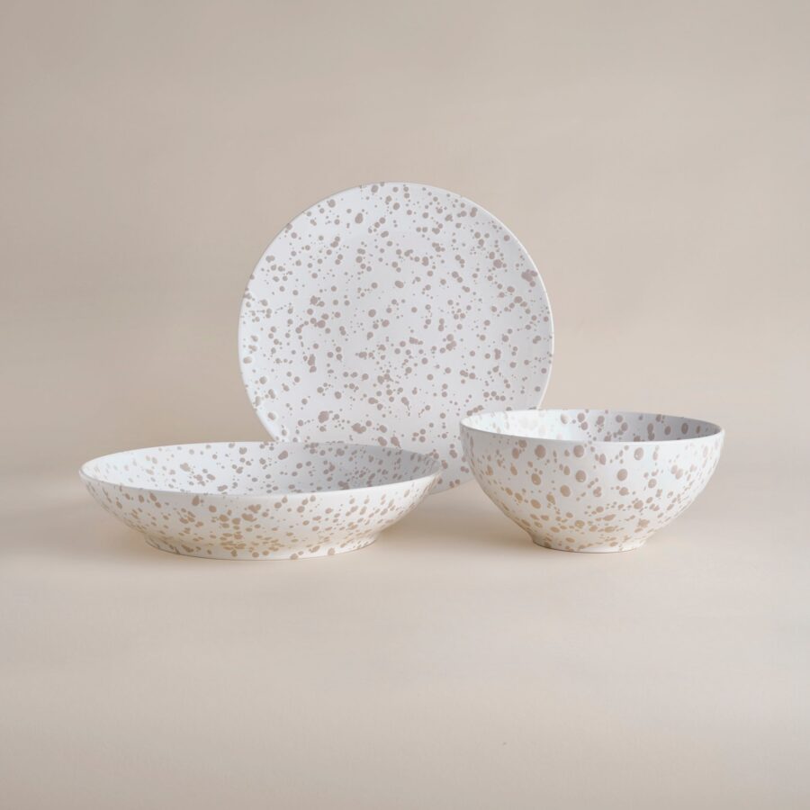 Splatter Ceramic Serving Set - Coordinated Platter Bowl and Pitcher - for Water Juice Flowers and Table Serving